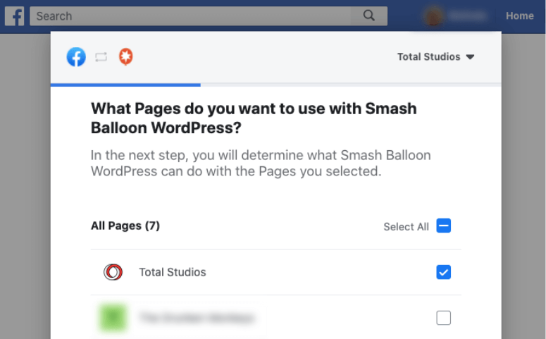 sélectionner la page smash balloon
