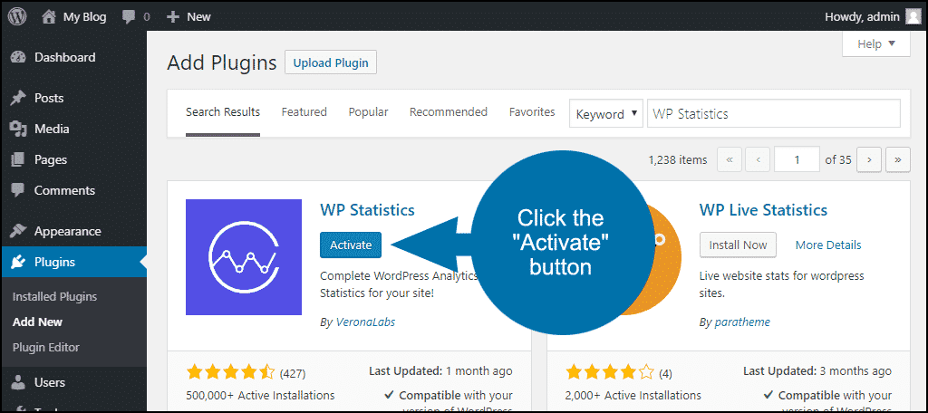 cliquez pour activer le plugin WordPress WP Statistics