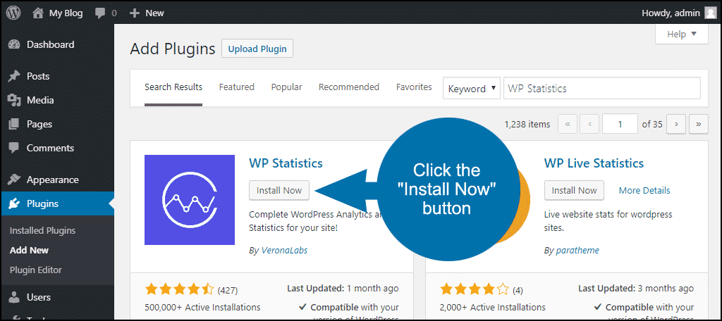 cliquez pour installer le plugin WordPress WP Statistics