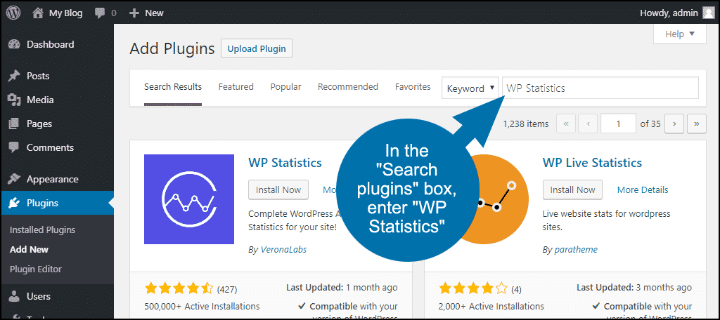 rechercher le plugin WordPress WP Statistics