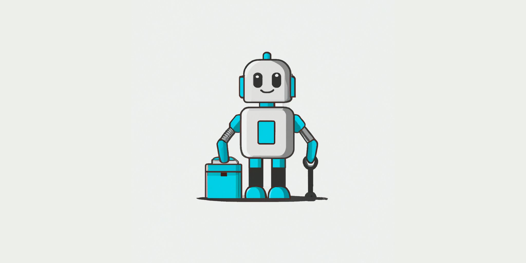 Robot avec une boîte à outils dans un style d'illustration plat avec dégradés et fond blanc